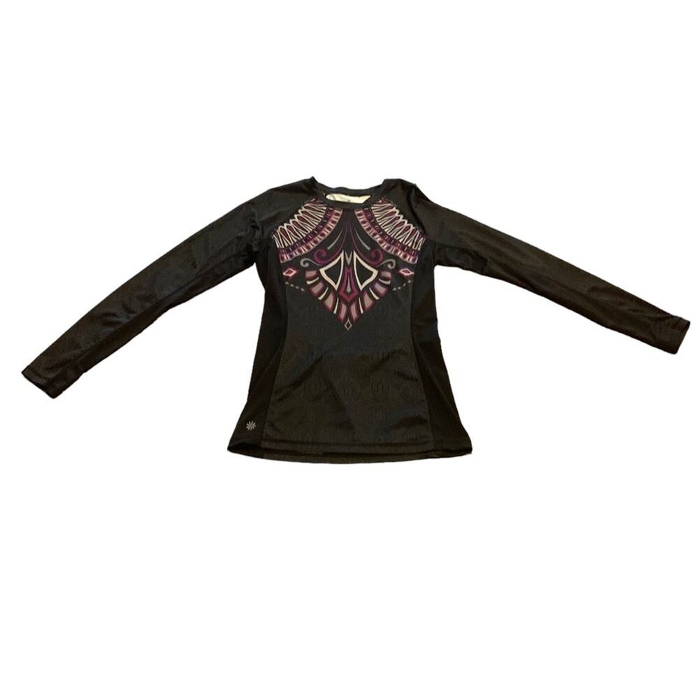 Athleta‎ Long Sleeve Cool Down Workout Top Abstract Geometric Print Size XS